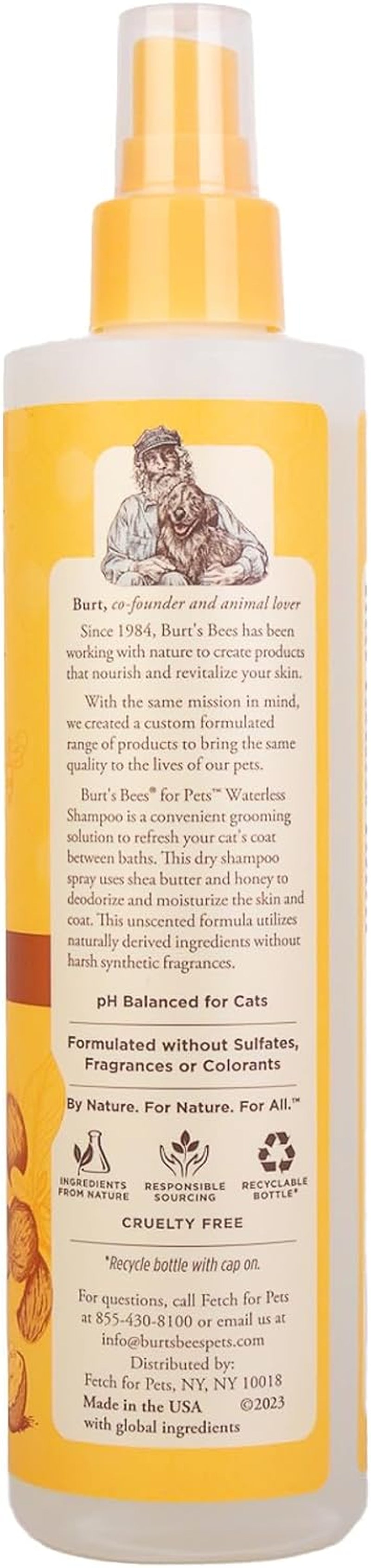 Cat Natural Waterless Shampoo with Apple and Honey | Cat Waterless Shampoo Spray | Easy to Use Cat Dry Shampoo for Fresh Skin and Fur without a Bath | Made in the USA, 10 Oz